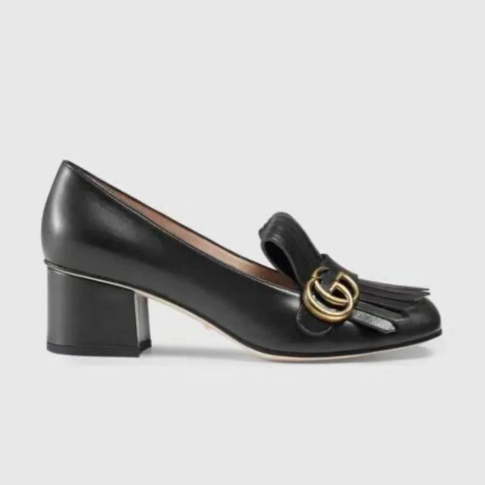 NIB Gucci Women's Black Leather Mid-Heel Marmont Pump Size 34.5 - Picture 8 of 8